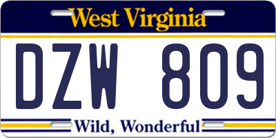 WV license plate DZW809