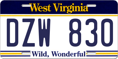 WV license plate DZW830