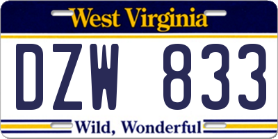 WV license plate DZW833