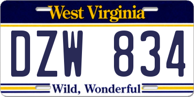 WV license plate DZW834