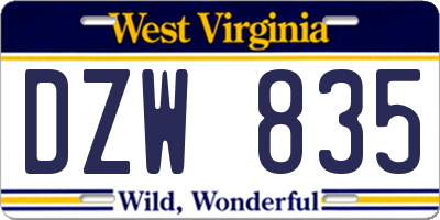 WV license plate DZW835