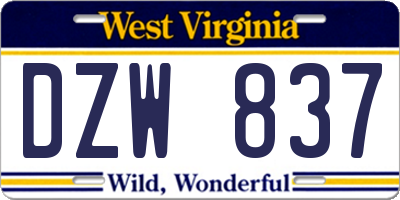 WV license plate DZW837