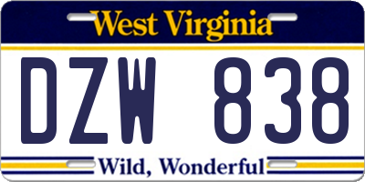 WV license plate DZW838