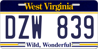 WV license plate DZW839