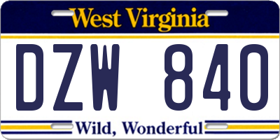 WV license plate DZW840