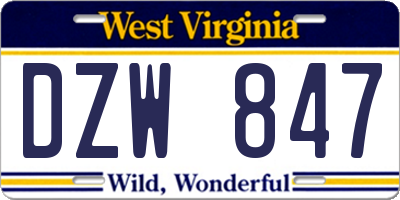 WV license plate DZW847