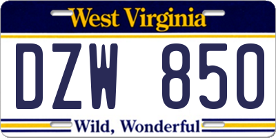 WV license plate DZW850