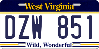 WV license plate DZW851