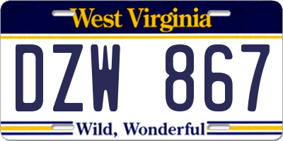 WV license plate DZW867