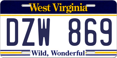 WV license plate DZW869