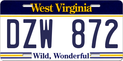 WV license plate DZW872