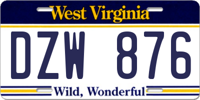 WV license plate DZW876