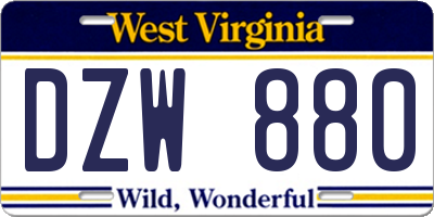 WV license plate DZW880