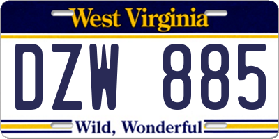 WV license plate DZW885