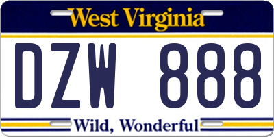 WV license plate DZW888