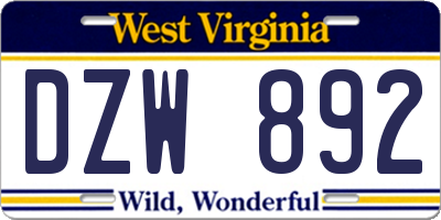 WV license plate DZW892