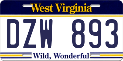 WV license plate DZW893