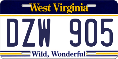 WV license plate DZW905