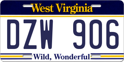 WV license plate DZW906