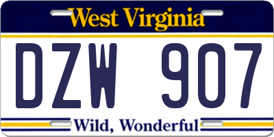 WV license plate DZW907