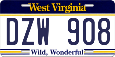 WV license plate DZW908