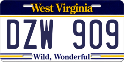 WV license plate DZW909