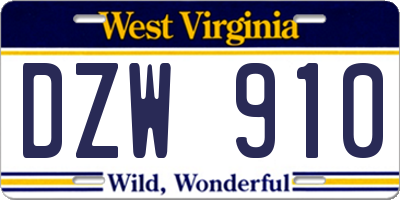 WV license plate DZW910