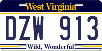 WV license plate DZW913