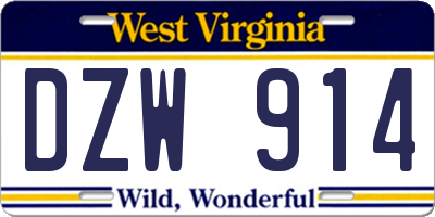 WV license plate DZW914