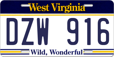 WV license plate DZW916