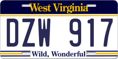 WV license plate DZW917