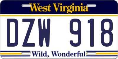 WV license plate DZW918
