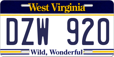 WV license plate DZW920