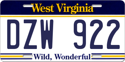 WV license plate DZW922