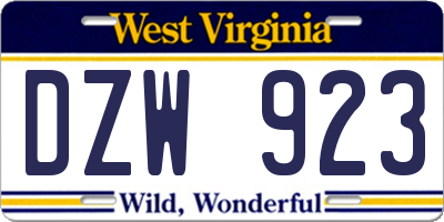 WV license plate DZW923