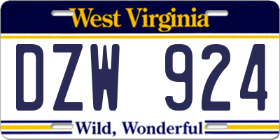 WV license plate DZW924