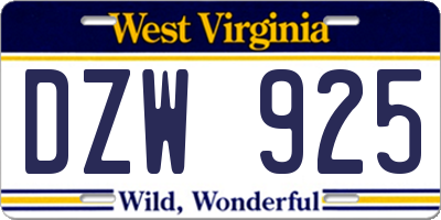 WV license plate DZW925