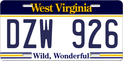 WV license plate DZW926