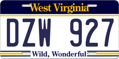 WV license plate DZW927