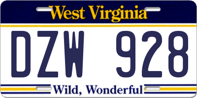 WV license plate DZW928