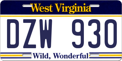 WV license plate DZW930