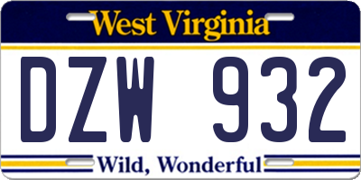 WV license plate DZW932