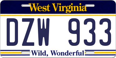 WV license plate DZW933