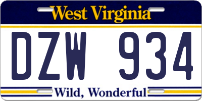 WV license plate DZW934