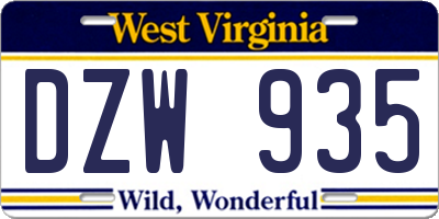 WV license plate DZW935