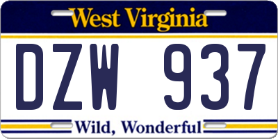 WV license plate DZW937