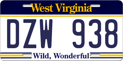 WV license plate DZW938