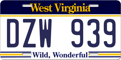 WV license plate DZW939