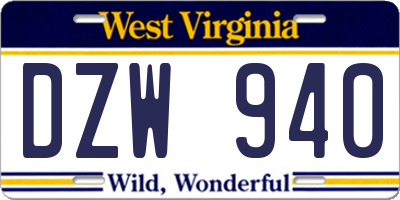 WV license plate DZW940