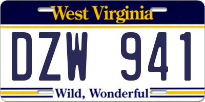 WV license plate DZW941